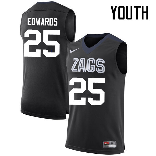 Youth #25 Ryan Edwards Gonzaga Bulldogs College Basketball Jerseys-Black